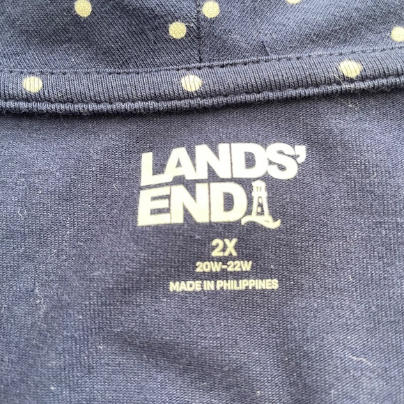 LANDS’ END Women’s Size 2X 20/22 Blue & White Polka Dot Soft Fold Cowl neck Top - Picture 3 of 5